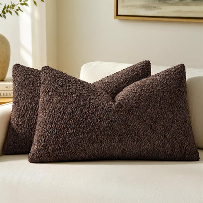 MIULEE 20x20 Decorative Boucle Couch Pillow Covers Brown