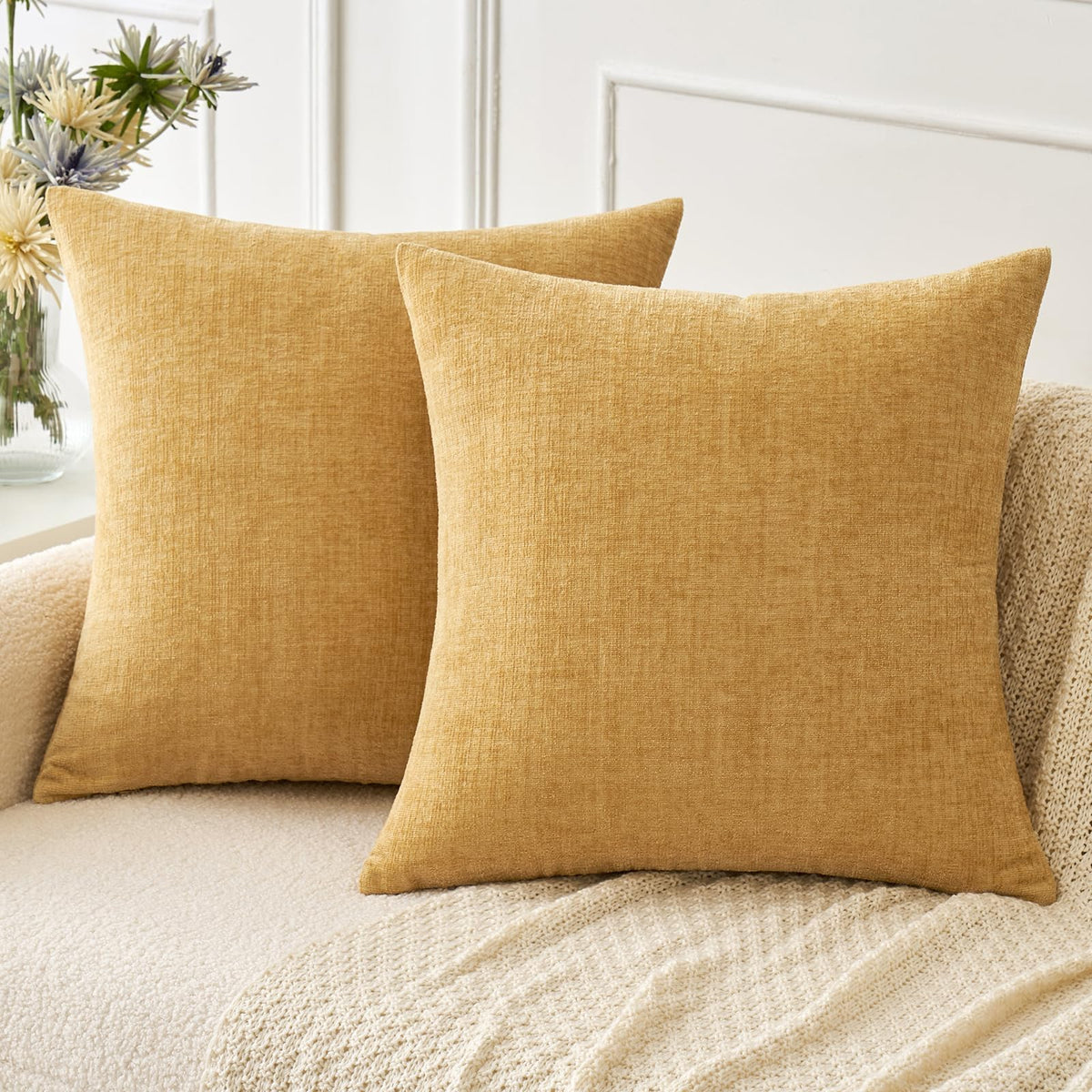 MIULEE Soft Chenille Fall Throw Pillow Covers Burnt Orange 18x18 Pack of 2