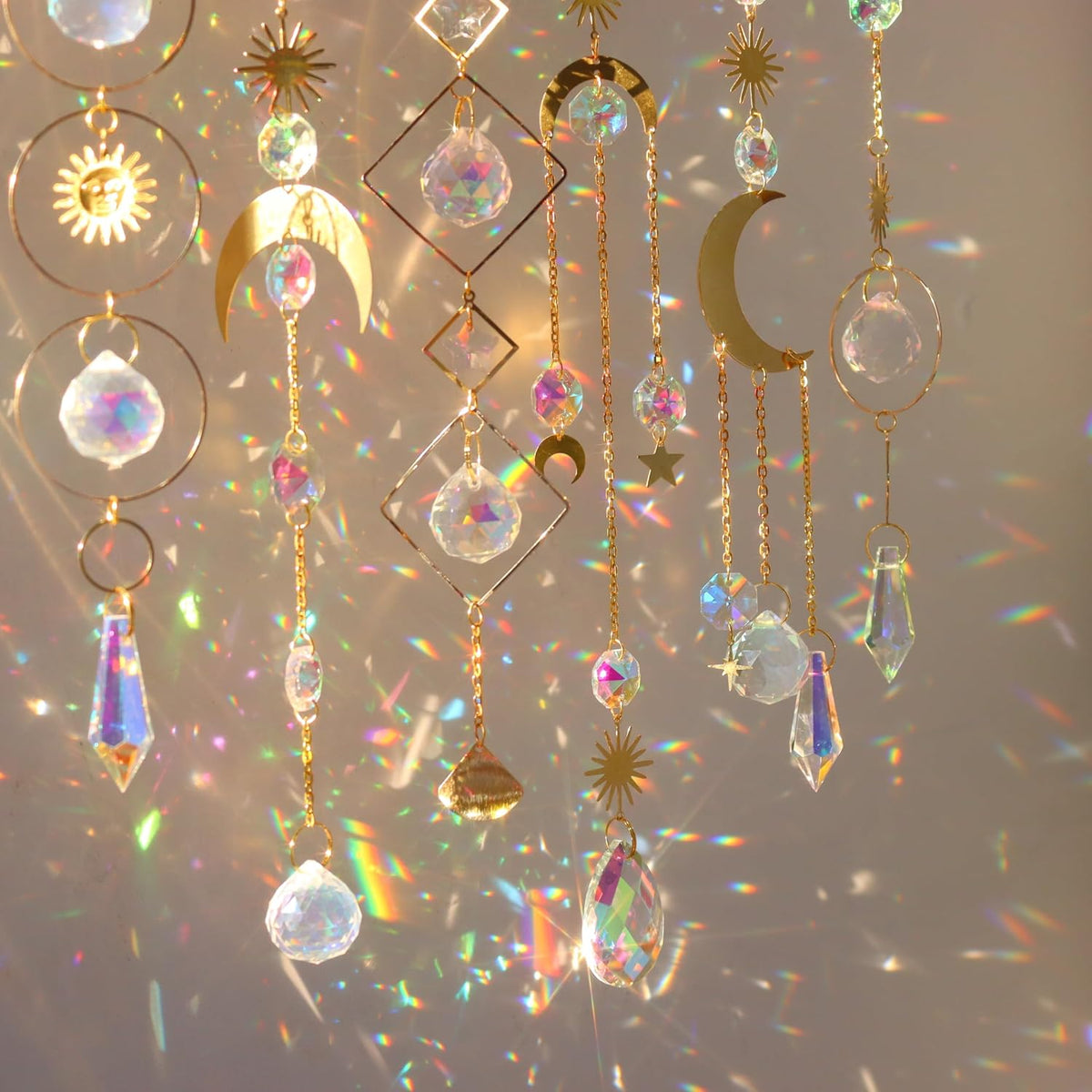 6Pieces Colorful Crystals Suncatcher Hanging Sun Catcher with Chain