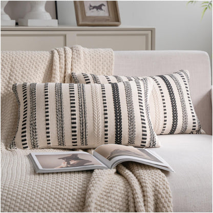 Cethom Navy Blue Boho Throw Pillow Covers 18x18 Inch Set of 2, Stripe Textured Decorative Couch Pillow Cases for Bed, Sofa, Living Room, Bedroom, Farmhouse Home Accent Cushion Covers