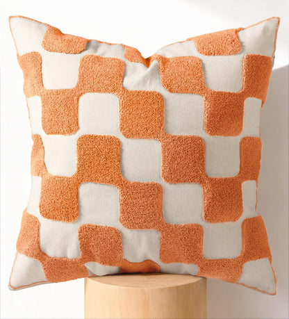 Embroidered Throw Pillow Cover 18x18 Inch, Colorful Plaid