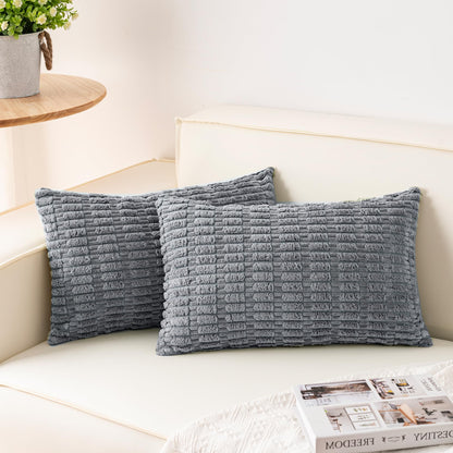 Pack of 2 Corduroy Decorative Throw Pillow Covers 18x18 Inch, Cream White