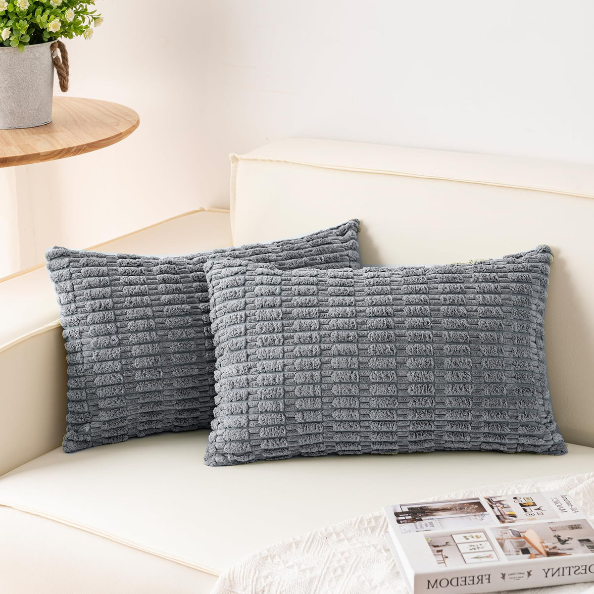 Pack of 2 Corduroy Decorative Throw Pillow Covers 18x18 Inch, Cream White