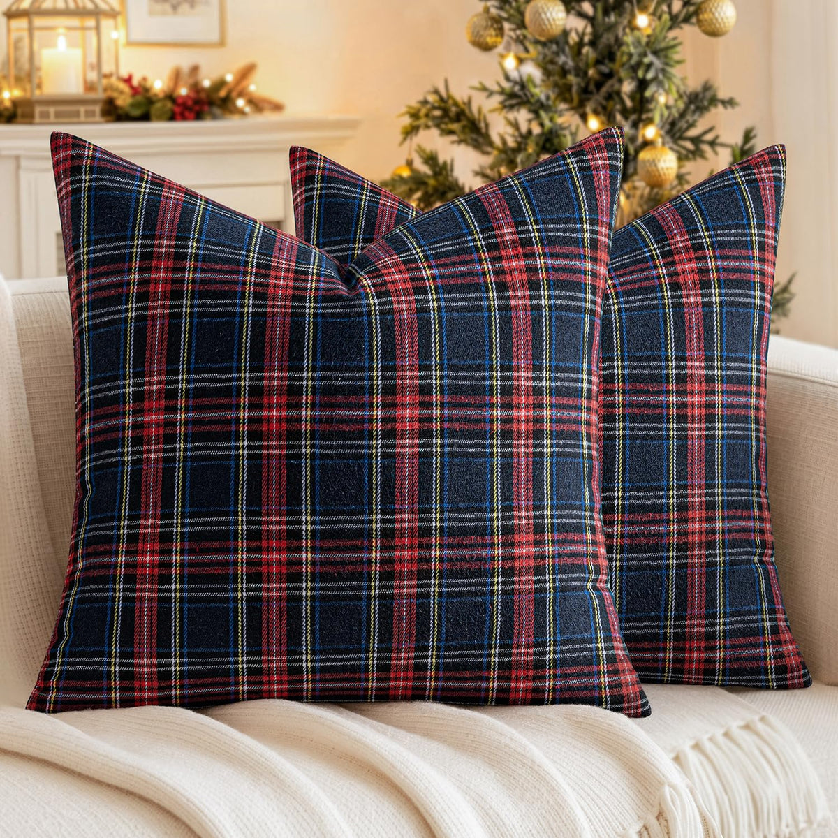 MIULEE Fall Plaid Pillow Covers Scottish Tartan 18x18 Terracotta Brown