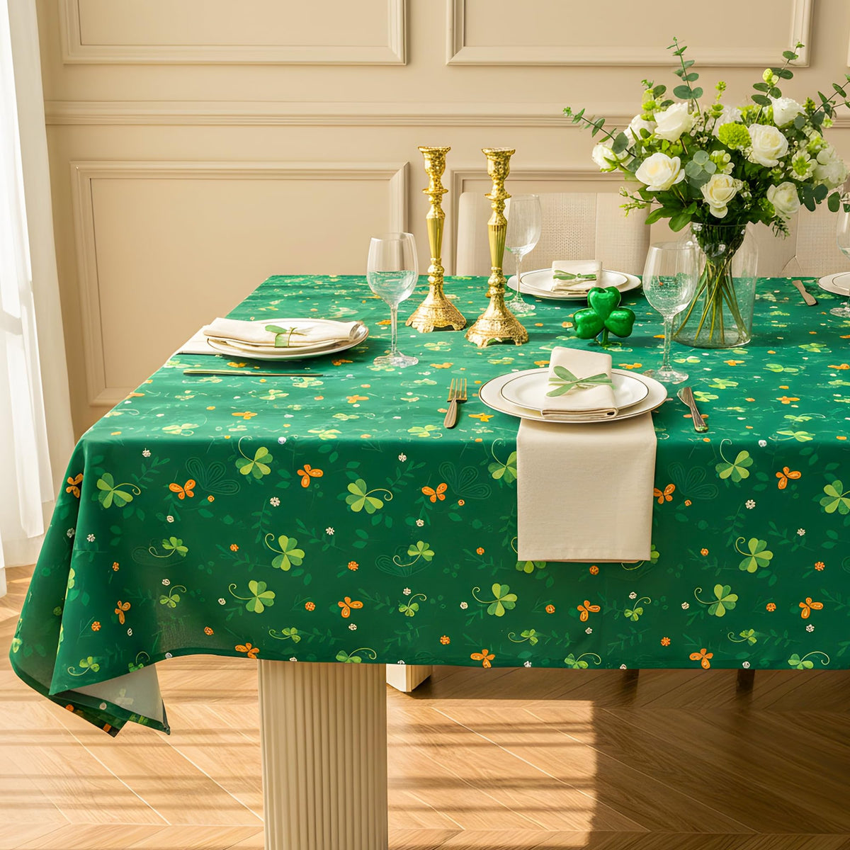 Thanksgiving Waterproof Tablecloth – Fall Harvest Pumpkins, Maple Leaves & Berries Print – Autumn Rectangle Table Cover for Dining or Party, Brown, W60 x L84 in