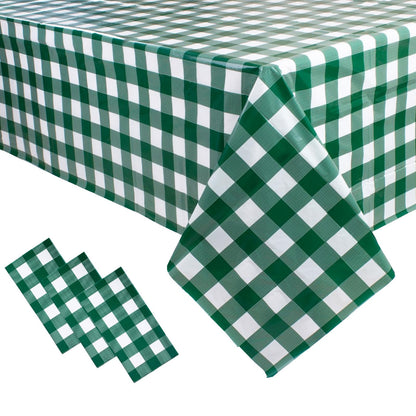 3 Packs Pink Gingham Tablecloth 54 x 108 Inches Pink and White Checkered Disposable Plastic Waterproof Picnic Table Cover for Camping and Birthday Party Supplies