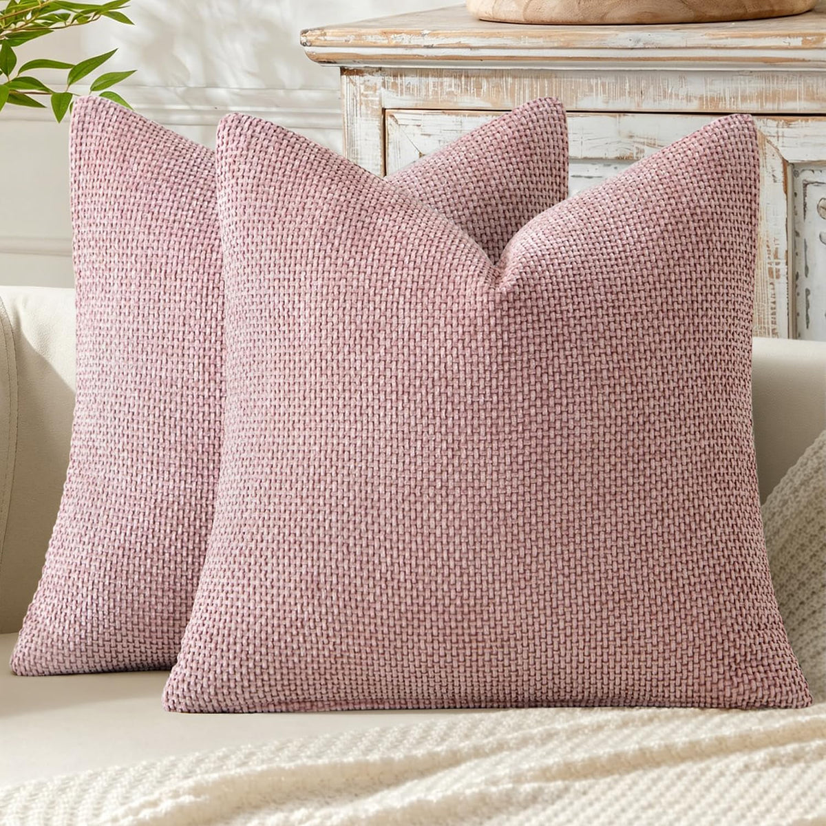 MIULEE Decorative Couch Throw Pillow Covers 18x18 Inch Neutral Beige 2 Pack