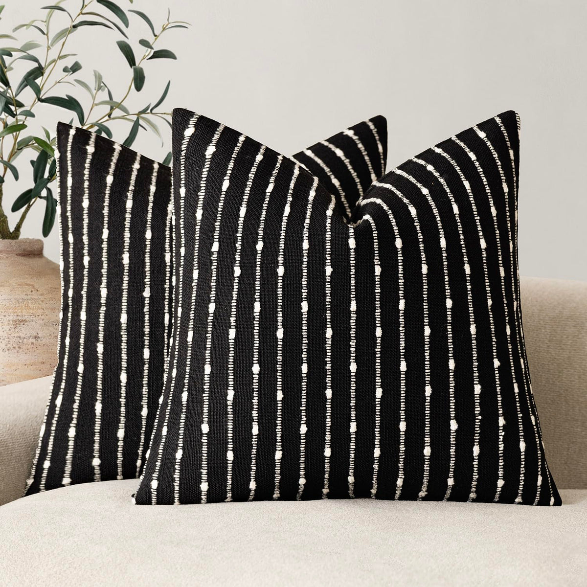 Foindtower Decorative Striped Boucle Throw Pillow Covers 18x18 Inch Camel