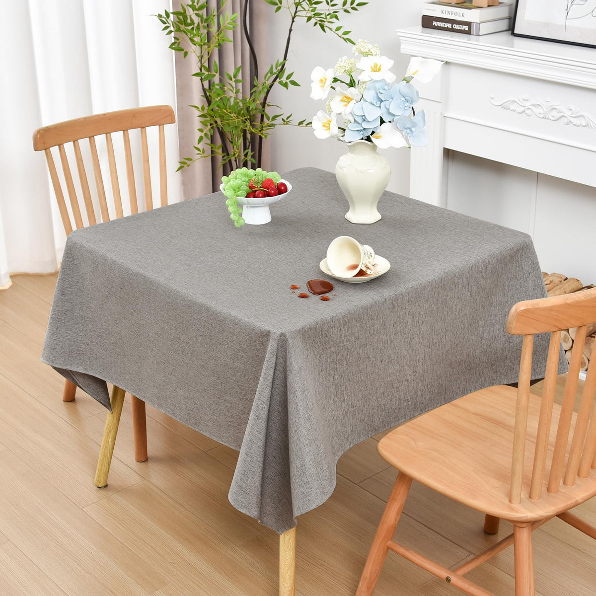 Wolkemer Oval Tablecloth 60 x 102 Inches Faux Linen Water Resistant