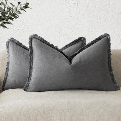 Foindtower Decorative Linen Fringe Throw Pillow Covers 20×20 Olive Green