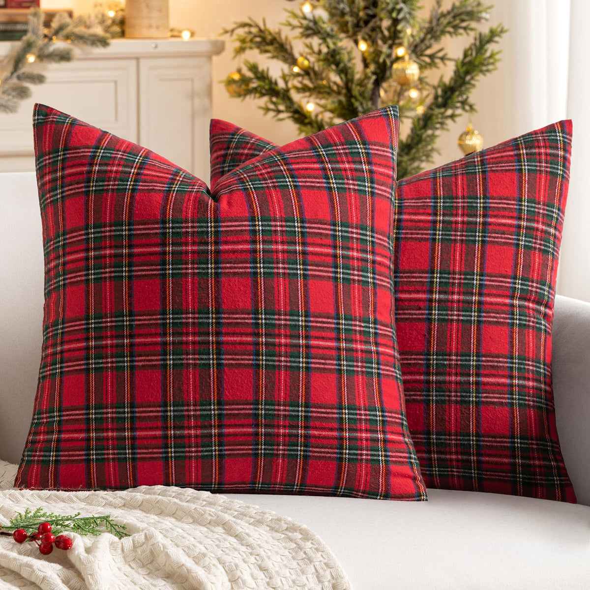 MIULEE Fall Plaid Pillow Covers Scottish Tartan 18x18 Terracotta Brown