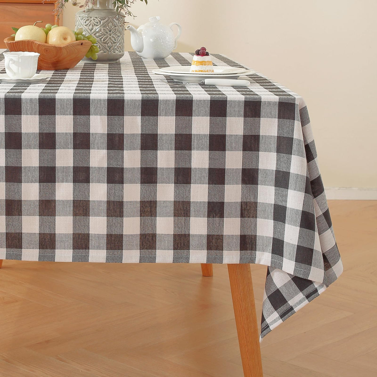 Alsoo Checkered Tablecloth Rectangle Gingham Table Cloth Washable Cotton Linen Fall Thanksgiving Buffalo Plaid Table Cover for Picnic Kitchen Dining Room, Orange and White, 60 * 75 inch
