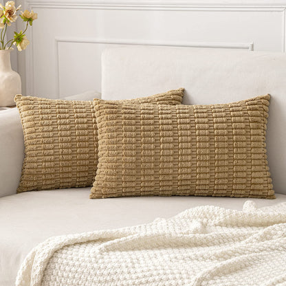 MIULEE Corduroy Decorative Throw Pillow Covers 18x18 Cream White Pack of 2