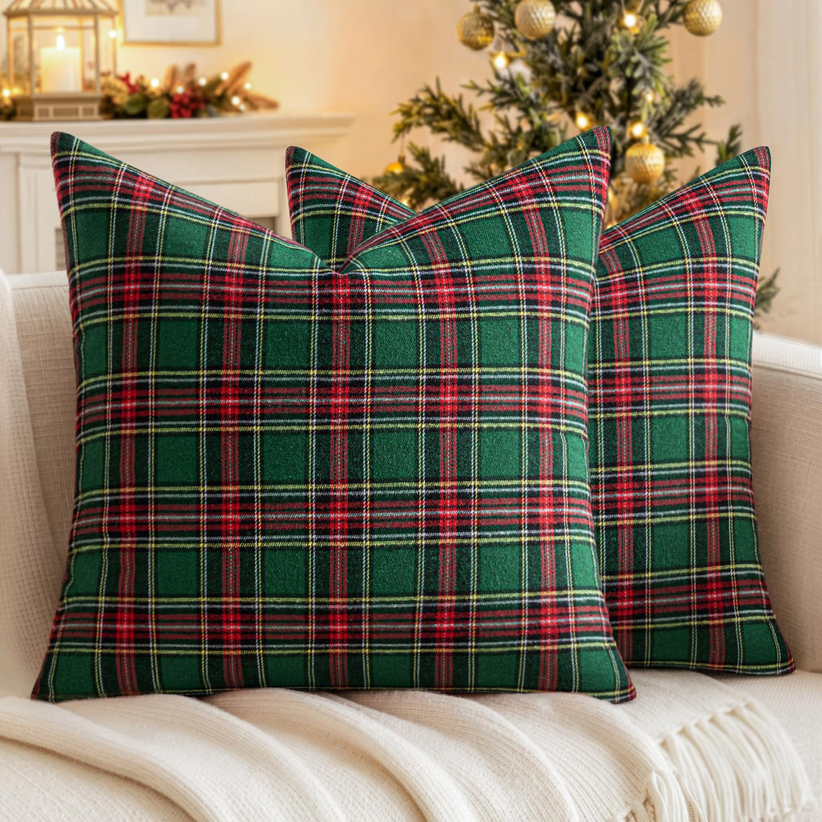 MIULEE Fall Plaid Pillow Covers Scottish Tartan 18x18 Terracotta Brown