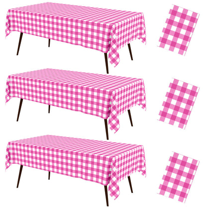 misaya 3 Packs Khaki White Buffalo Gingham Plastic Disposable Table Cloth