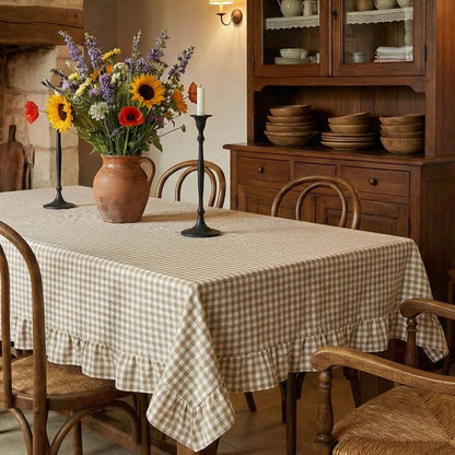 Mindsoft Light Pink Gingham Ruffled Tablecloth, 52 x 70 Inches, Rectangle