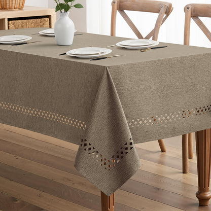 MIULEE Beige Rectangle Tablecloth with Decorative Cutouts 52x70 Inch
