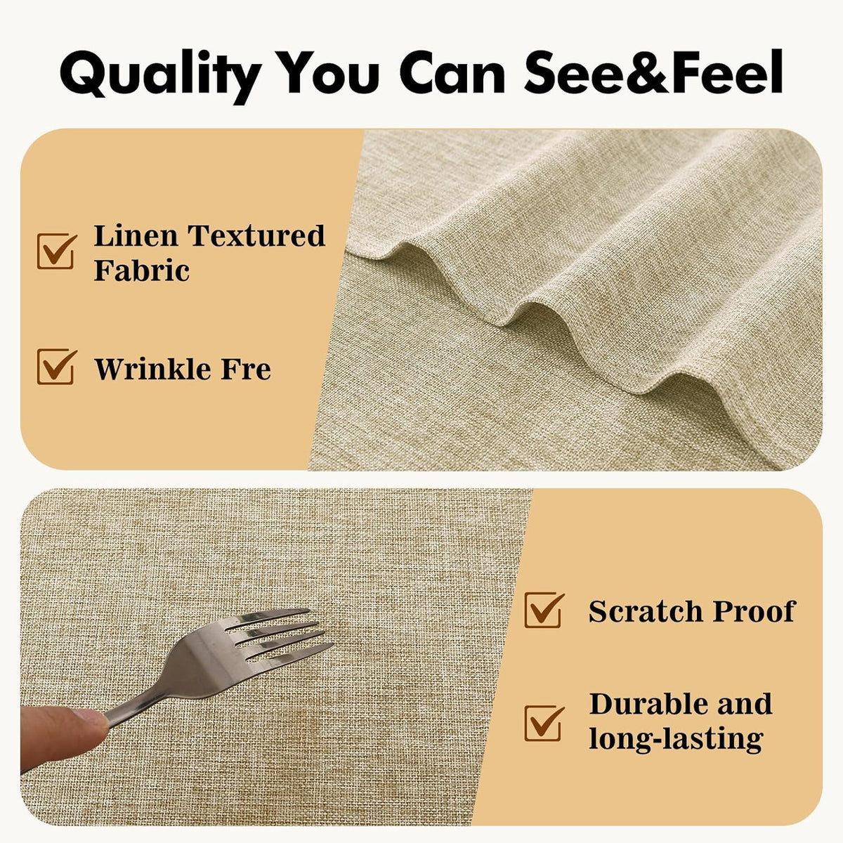 JIUZHEN Round Table Cloth Faux Linen Farmhouse Tablecloth Wrinkle and Stain Resistant Decorative Fabric Table Cover for Kitchen, Dining Room, Parties and Camping, Beige, 120 Inch Round