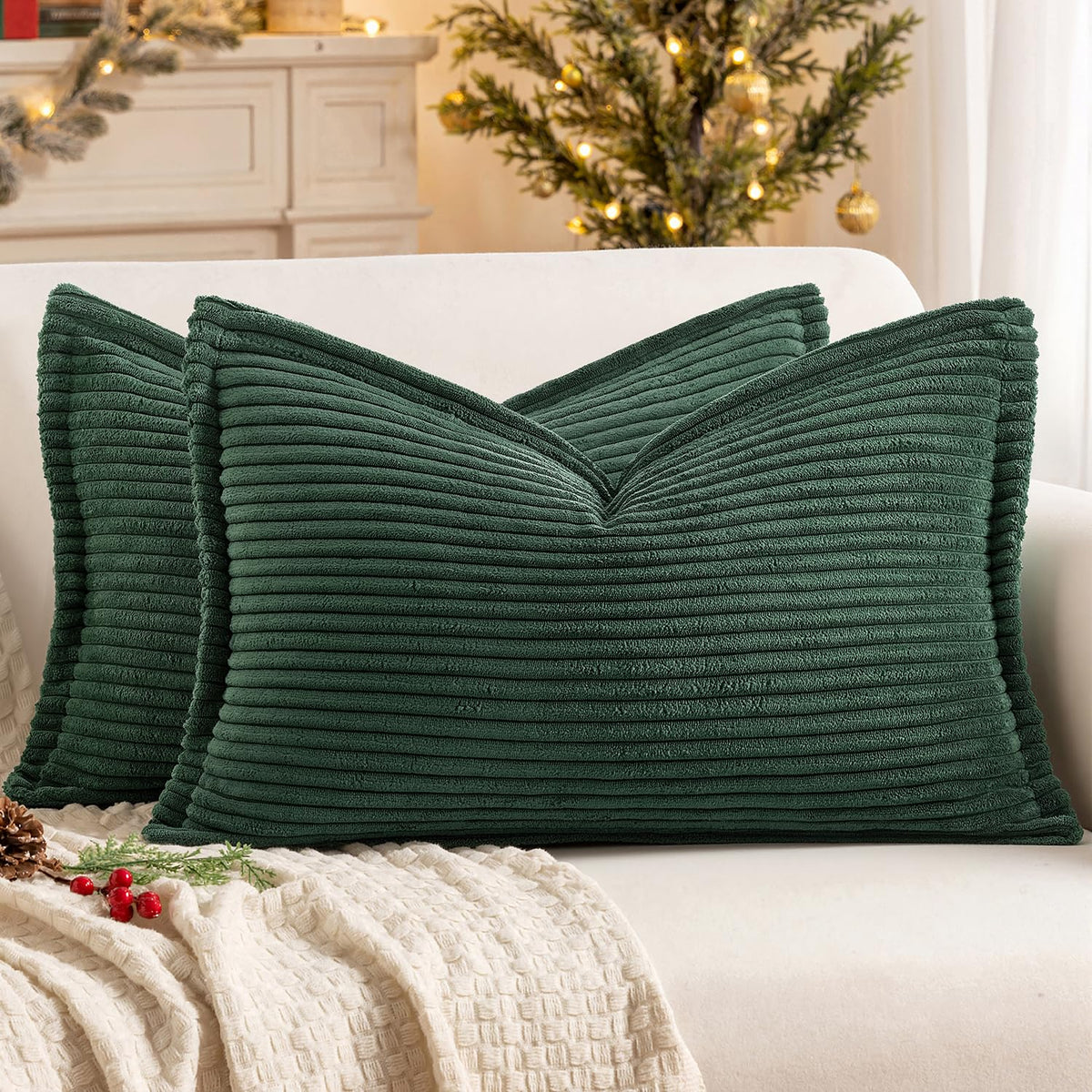 MIULEE Couch Pillow Covers 18x18 Olive Green Textured Corduroy