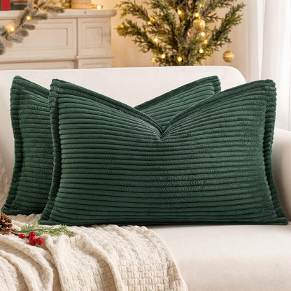 MIULEE Couch Pillow Covers 18x18 Olive Green Textured Corduroy
