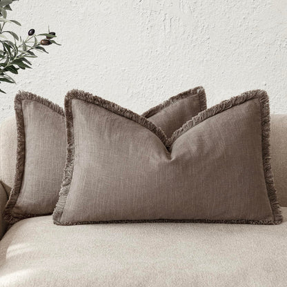 Foindtower Decorative Linen Fringe Throw Pillow Covers 20×20 Olive Green