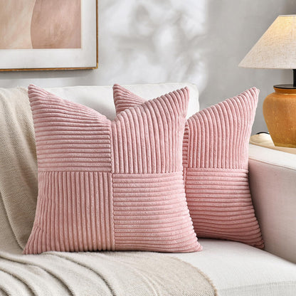 Fancy Homi 2 Packs Rust Boho Decorative Throw Pillow Covers 18x18 Inch for Couch Bed Sofa, Farmhouse Fall Home Decor, Soft Corss Corduroy Patchwork Textured Terracotta Accent Cushion Case 45x45 cm