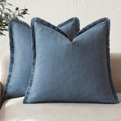 Foindtower Decorative Linen Fringe Throw Pillow Covers 20×20 Olive Green