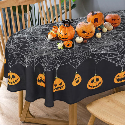 Bnejvif Halloween Tablecloth 60×84 Inch Rectangular,Spiderweb Pumpkin Washable Table Cover for Party Picnic Dinner Decor