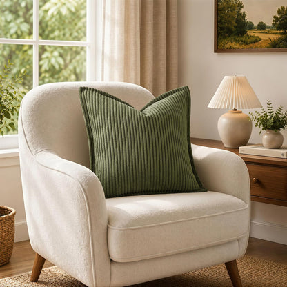 MIULEE Couch Pillow Covers 18x18 Olive Green Textured Corduroy