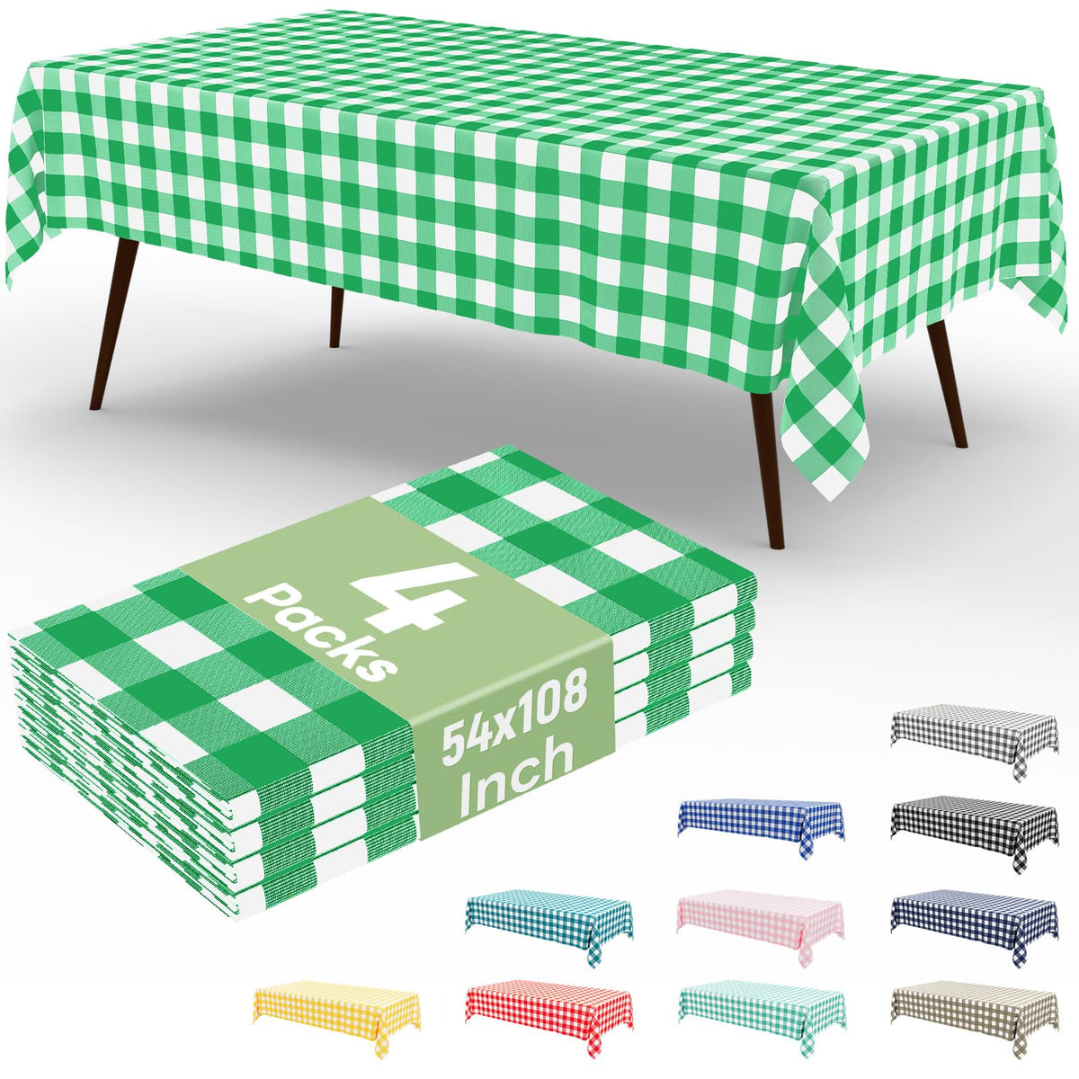 misaya 4 Packs Buffalo Disposable Table Cloth, 54 x 108 Inch Waterproof Plastic Tablecloth, Rectangle Red and White Checkered Table Covers for Picnic, Birthday, Party, Back to School