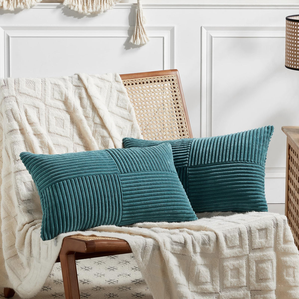 Fancy Homi 2 Packs Rust Boho Decorative Throw Pillow Covers 18x18 Inch for Couch Bed Sofa, Farmhouse Fall Home Decor, Soft Corss Corduroy Patchwork Textured Terracotta Accent Cushion Case 45x45 cm