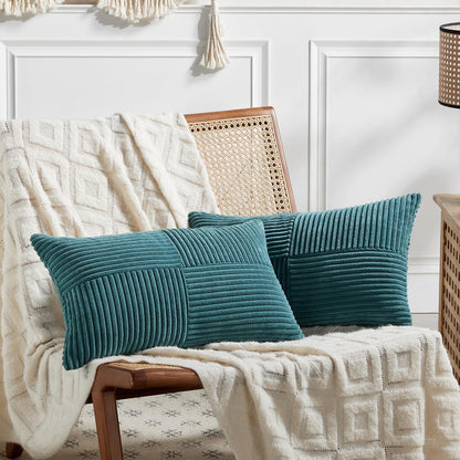 Fancy Homi 2 Packs Rust Boho Decorative Throw Pillow Covers 18x18 Inch for Couch Bed Sofa, Farmhouse Fall Home Decor, Soft Corss Corduroy Patchwork Textured Terracotta Accent Cushion Case 45x45 cm