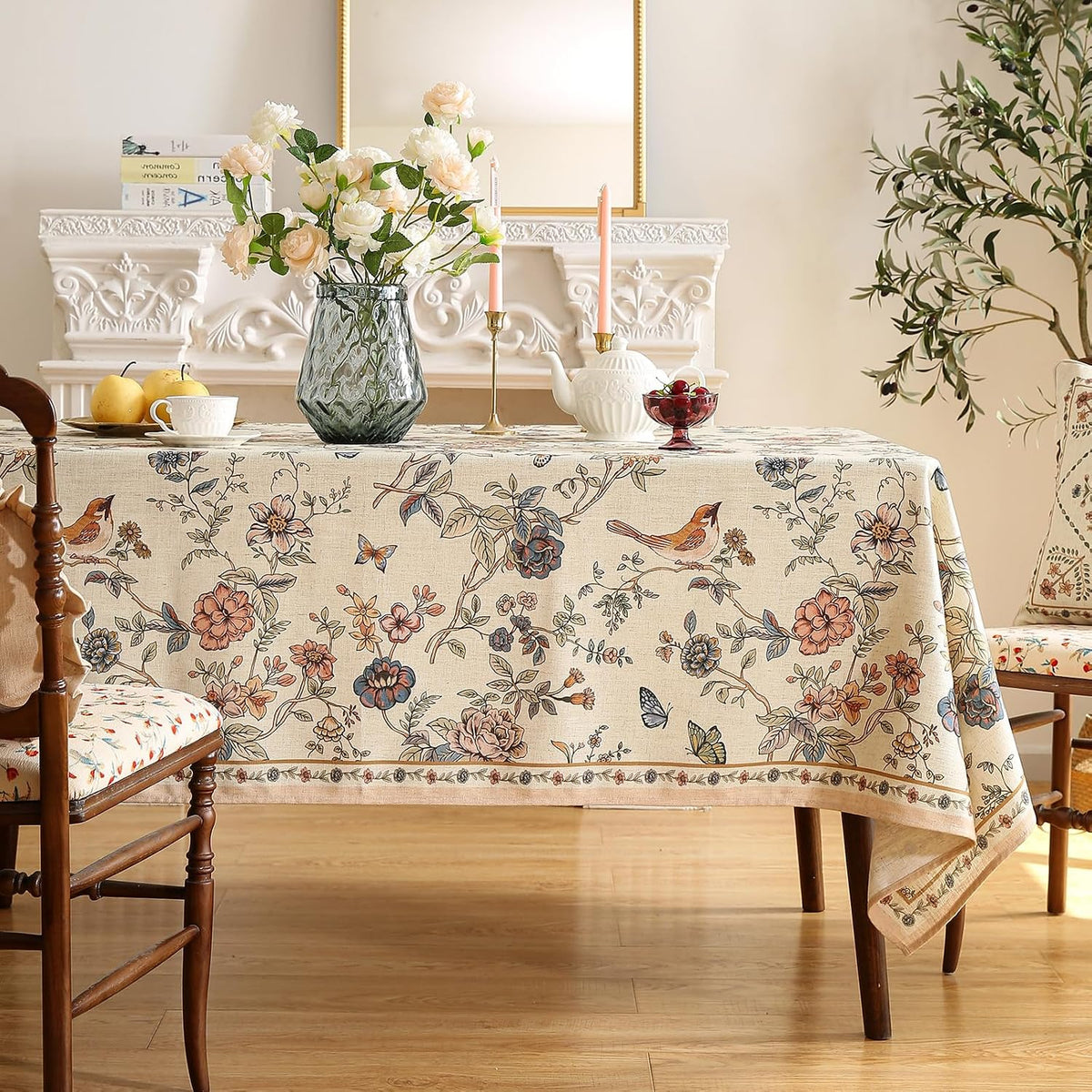 ISAENNE Designer French Linen Rectangular Tablecloth,118"x67"-Cornucopia