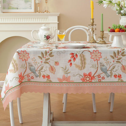 Rectangle Waterproof Tablecloth Linen Textured Table Cloth,Stain and Wrinkle Resistant Washable Fabric Table Cover for Dining, Party, Camping and Outdoor, 52 x 70 Inch, Vine Bloom