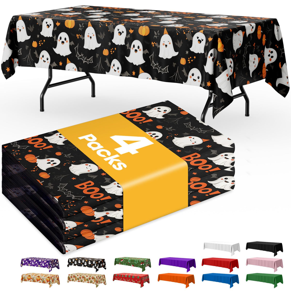 Niuara White Plastic Table Cloth - 4 Pack 54" × 108" Rectangle Disposable Tablecloths for 6FT Tables, Table Cover for Party, Holiday & Gathering Use