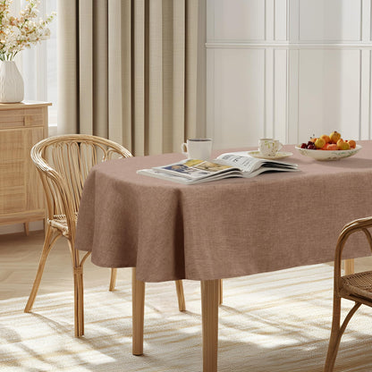 JIUZHEN Round Table Cloth Faux Linen Farmhouse Tablecloth Wrinkle and Stain Resistant Decorative Fabric Table Cover for Kitchen, Dining Room, Parties and Camping, Beige, 120 Inch Round
