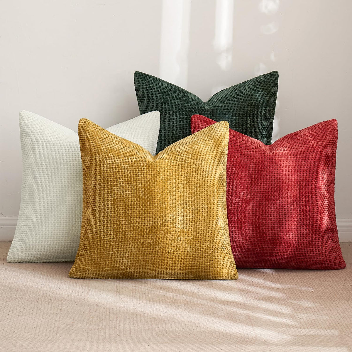 MIULEE Soft Decorative Chenille Pillow Covers Neutral 18x18 Pack of 4