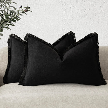 Foindtower Decorative Linen Fringe Throw Pillow Covers 20×20 Olive Green