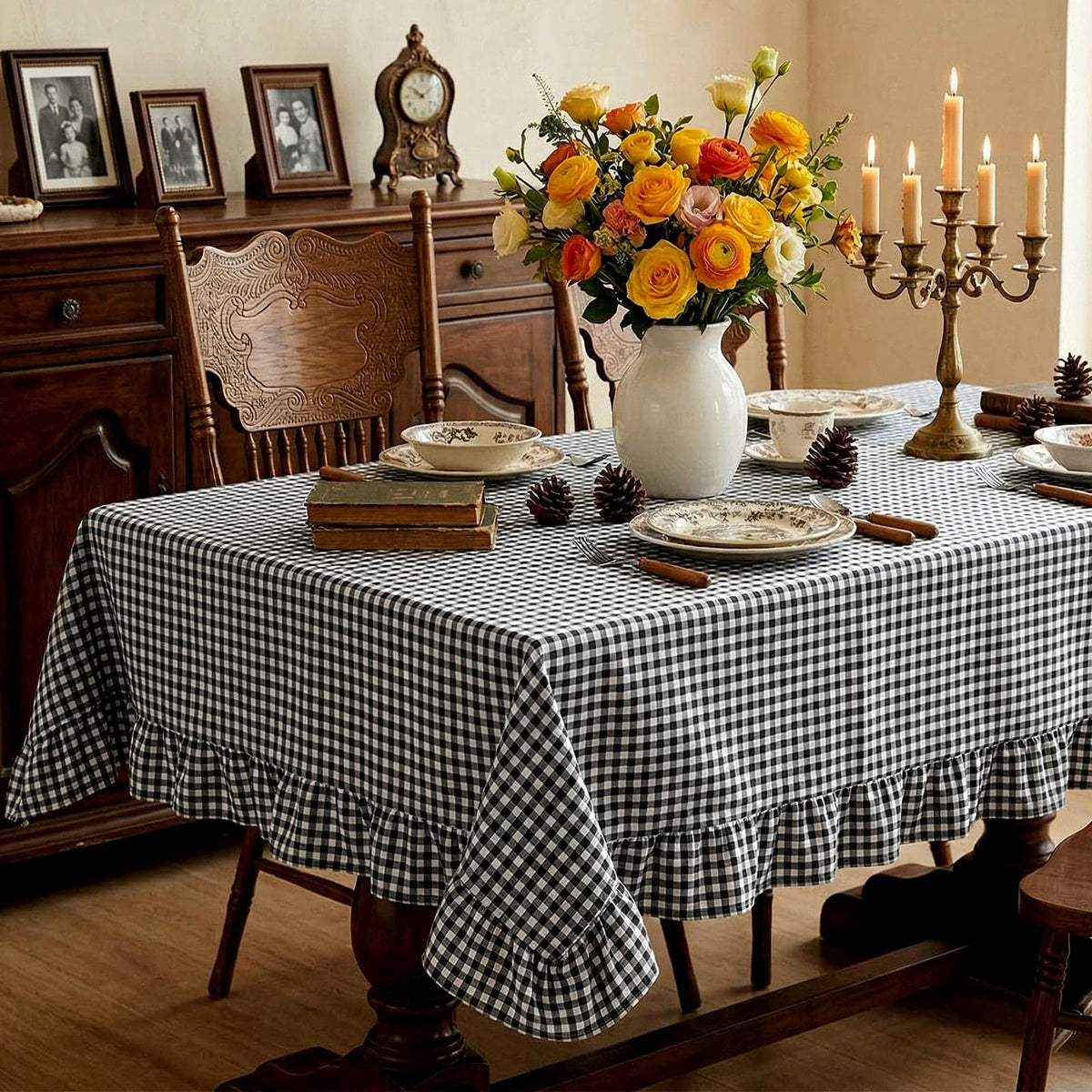 Mindsoft Light Pink Gingham Ruffled Tablecloth, 52 x 70 Inches, Rectangle