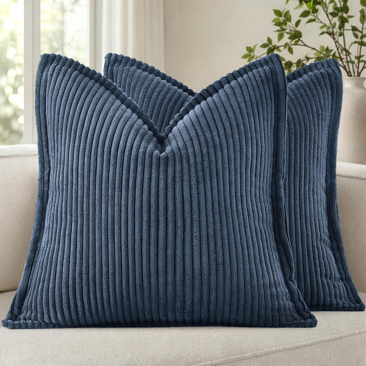 MIULEE Couch Pillow Covers 18x18 Olive Green Textured Corduroy