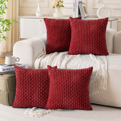 Set of 4 Neutral Decorative Throw Pillow Covers 18x18 Inch Corduroy Pillow Covers for Bed Couch Sofa Living Room Soft Square Cushion Cases