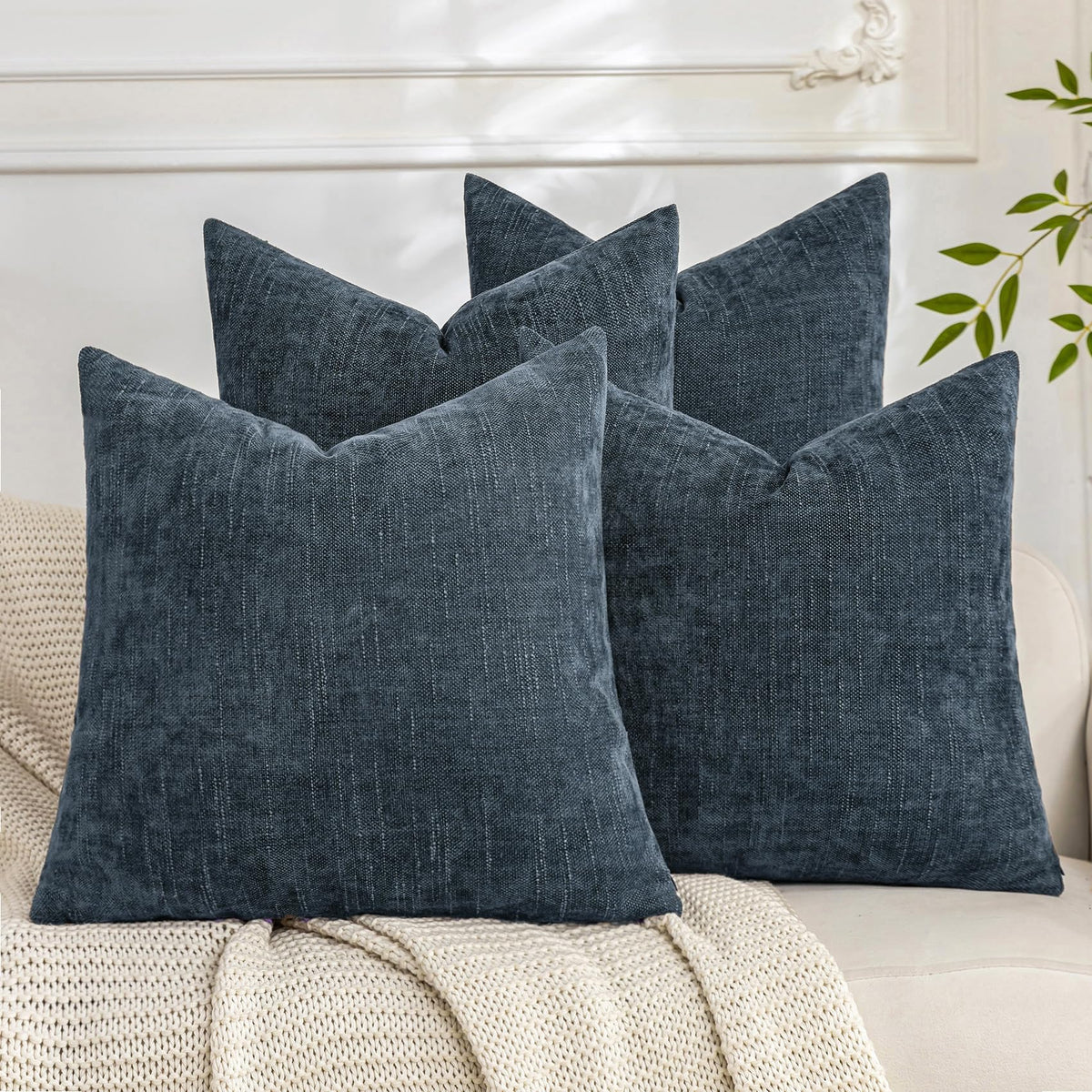 Set of 4 Soft Textured Throw Pillow Covers 18x18 Inch Cozy Decorative Farmhouse Cushion Cover Square Accent Pillow Cases for Bed Couch Sofa Living Room, Beige Taupe Brown
