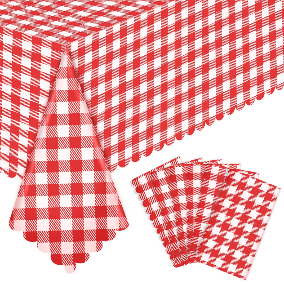 NatNarr 3 Pack Sage Green Gingham Tablecloth, Scalloped Party Table Cover