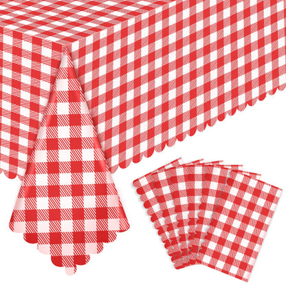 NatNarr 3 Pack Sage Green Gingham Tablecloth, Scalloped Party Table Cover