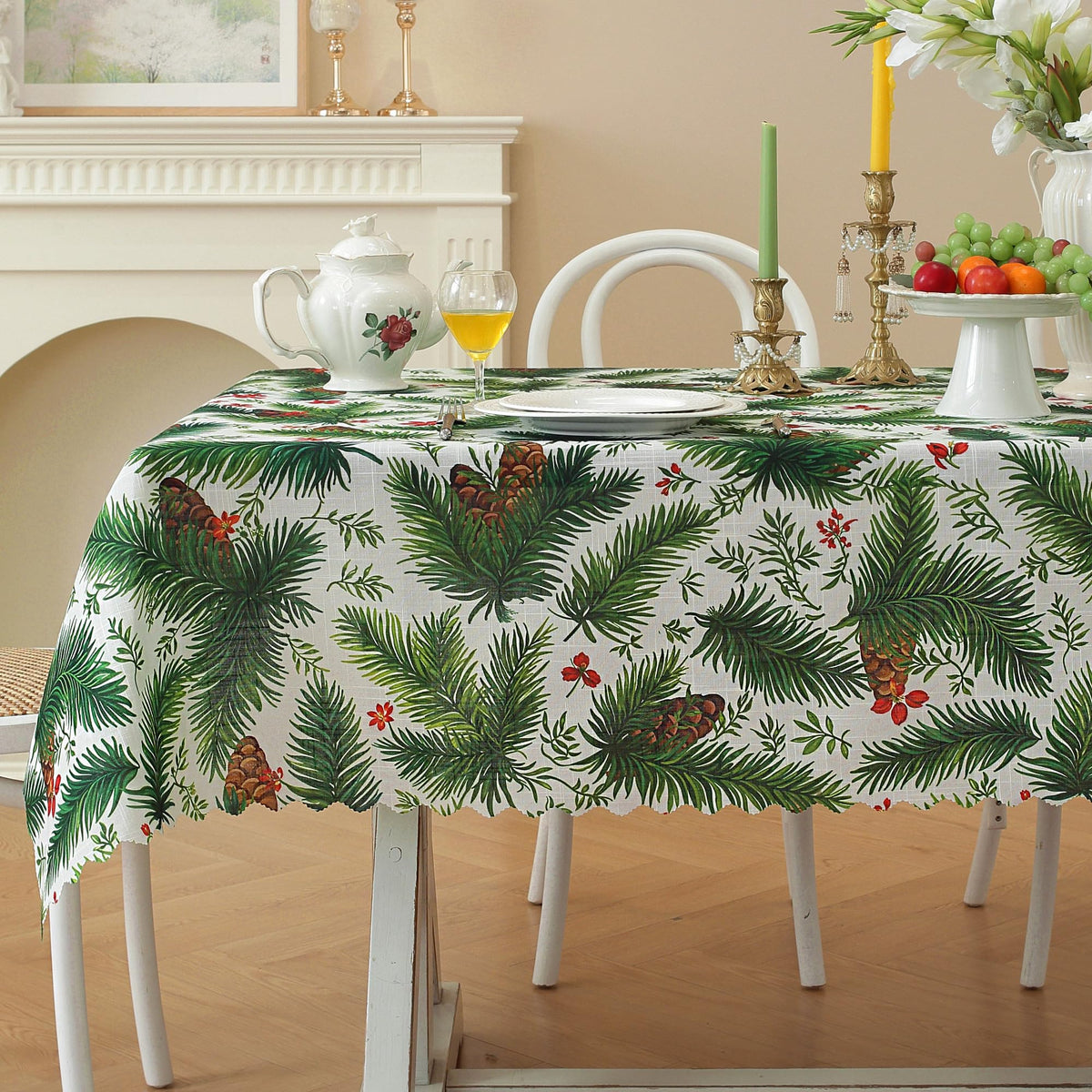 Rectangle Waterproof Tablecloth Linen Textured Table Cloth,Stain and Wrinkle Resistant Washable Fabric Table Cover for Dining, Party, Camping and Outdoor, 52 x 70 Inch, Vine Bloom