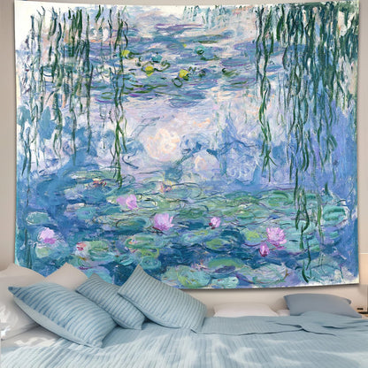 Monet Waterlily Wall Tapestry, Cute Floral Art Tapestries for Girl Bedroom