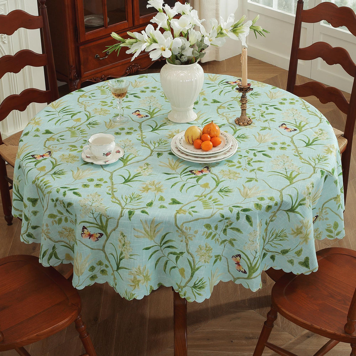 Rectangle Waterproof Tablecloth Linen Textured Table Cloth,Stain and Wrinkle Resistant Washable Fabric Table Cover for Dining, Party, Camping and Outdoor, 52 x 70 Inch, Vine Bloom