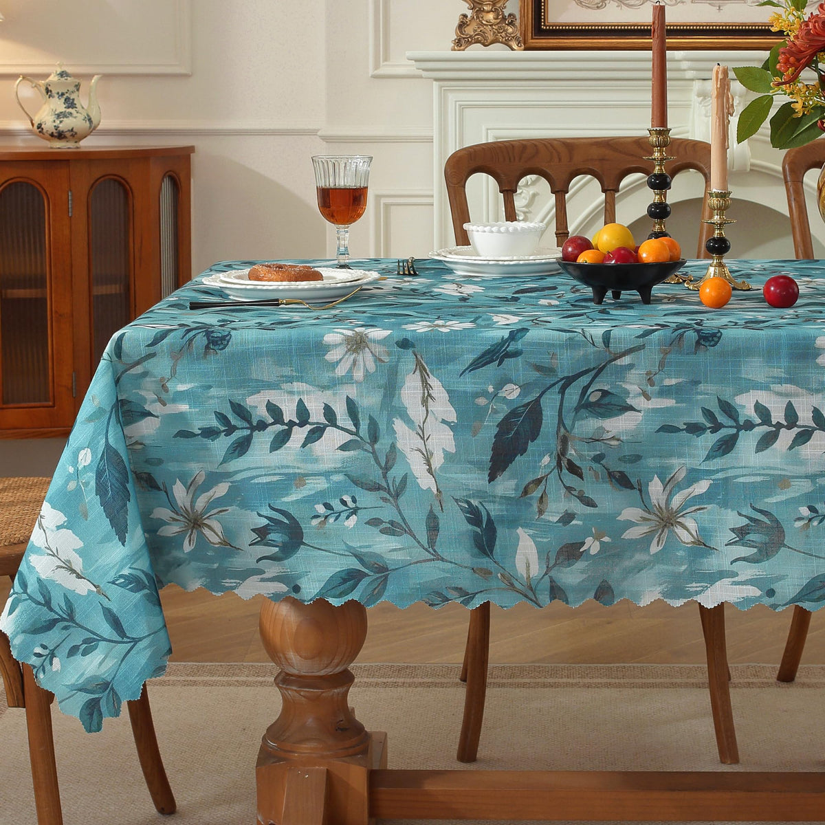 Rectangle Waterproof Tablecloth Linen Textured Table Cloth,Stain and Wrinkle Resistant Washable Fabric Table Cover for Dining, Party, Camping and Outdoor, 52 x 70 Inch, Vine Bloom