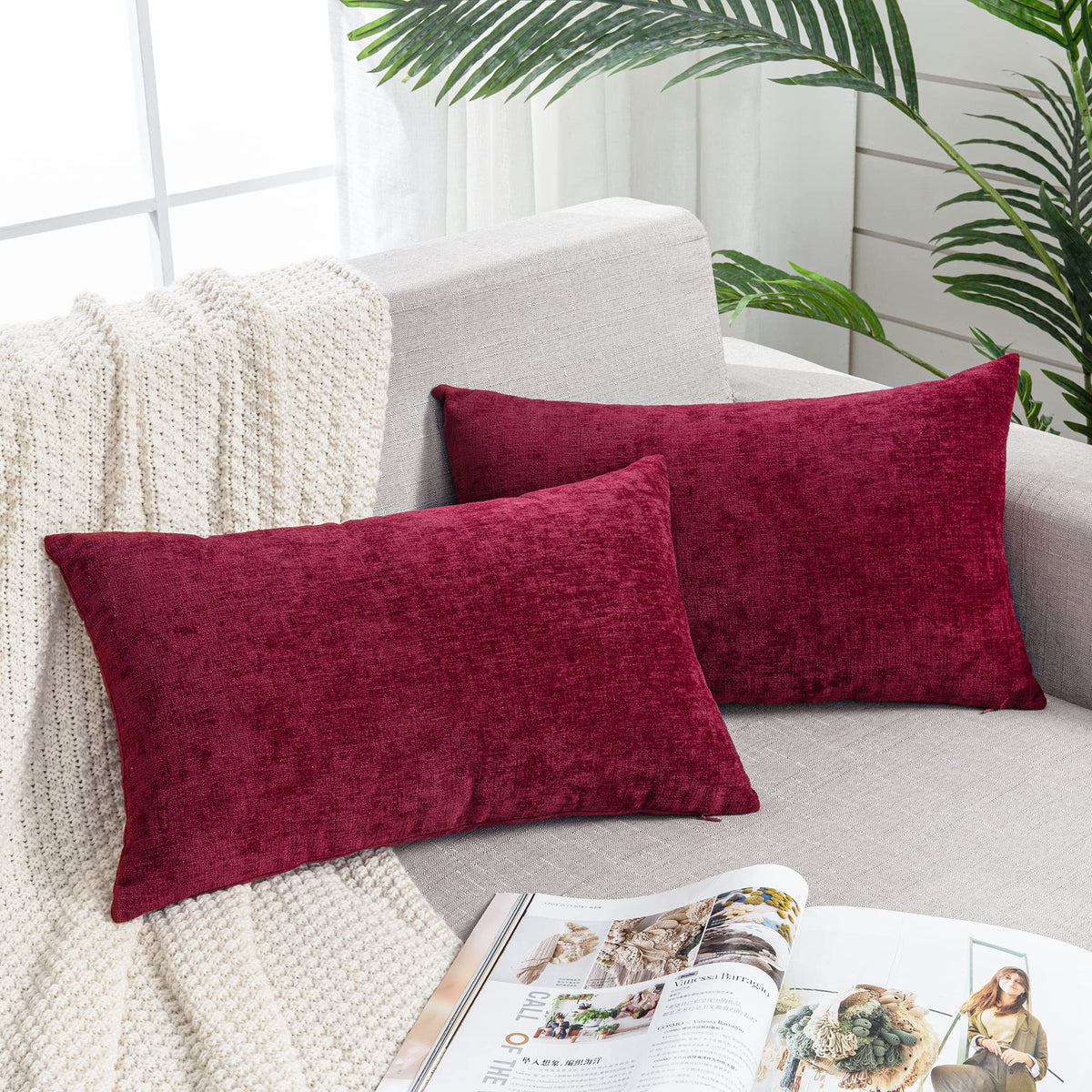 GAWAMAY Decorative Square Throw Pillow Covers 18"x18" Inch Set of 2, Super Soft Chenille Pillows Cover Fall Pillowcase for Living Room Bedroom Sofa Couch Cushion Cover Navy Blue 45x45cm (Only Covers)