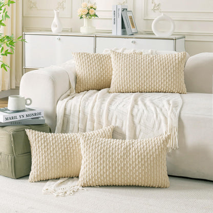 Set of 4 Neutral Decorative Throw Pillow Covers 18x18 Inch Corduroy Pillow Covers for Bed Couch Sofa Living Room Soft Square Cushion Cases